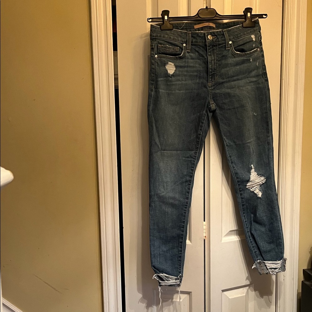 Joe’s distressed medium rise denim ankle jeans